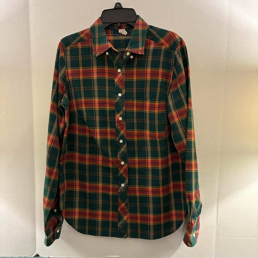 Vintage Plaid Shirt Womens 10 Green Red Tartan Button Up Hong Kong Preppy Fall